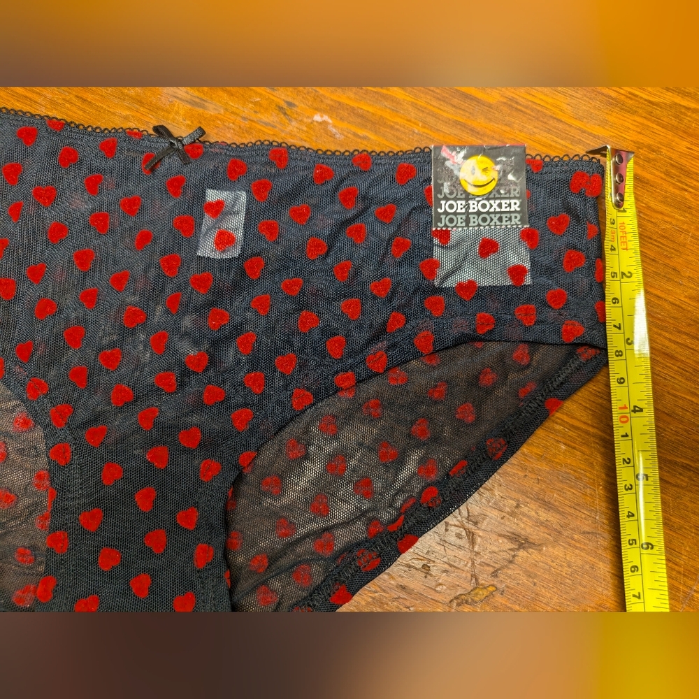 6M Joe Boxer Panties Intimates black net red hearts hipster underwear NEW - Picture 2 of 4
